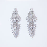 Cubic Zirconia Diamond/Crystal Leaf Earrings, Long Bridal Jewelry, Bridal Earrings, Crystal Bridal Earrings, Statement Earrings Cz