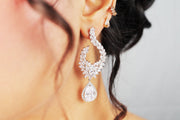 Cubic Zirconia Drop Crystal/Diamond Earrings, Long Bridal Jewelry, Bridal Earrings, Crystal Bridal Earrings, Statement Earrings Cz
