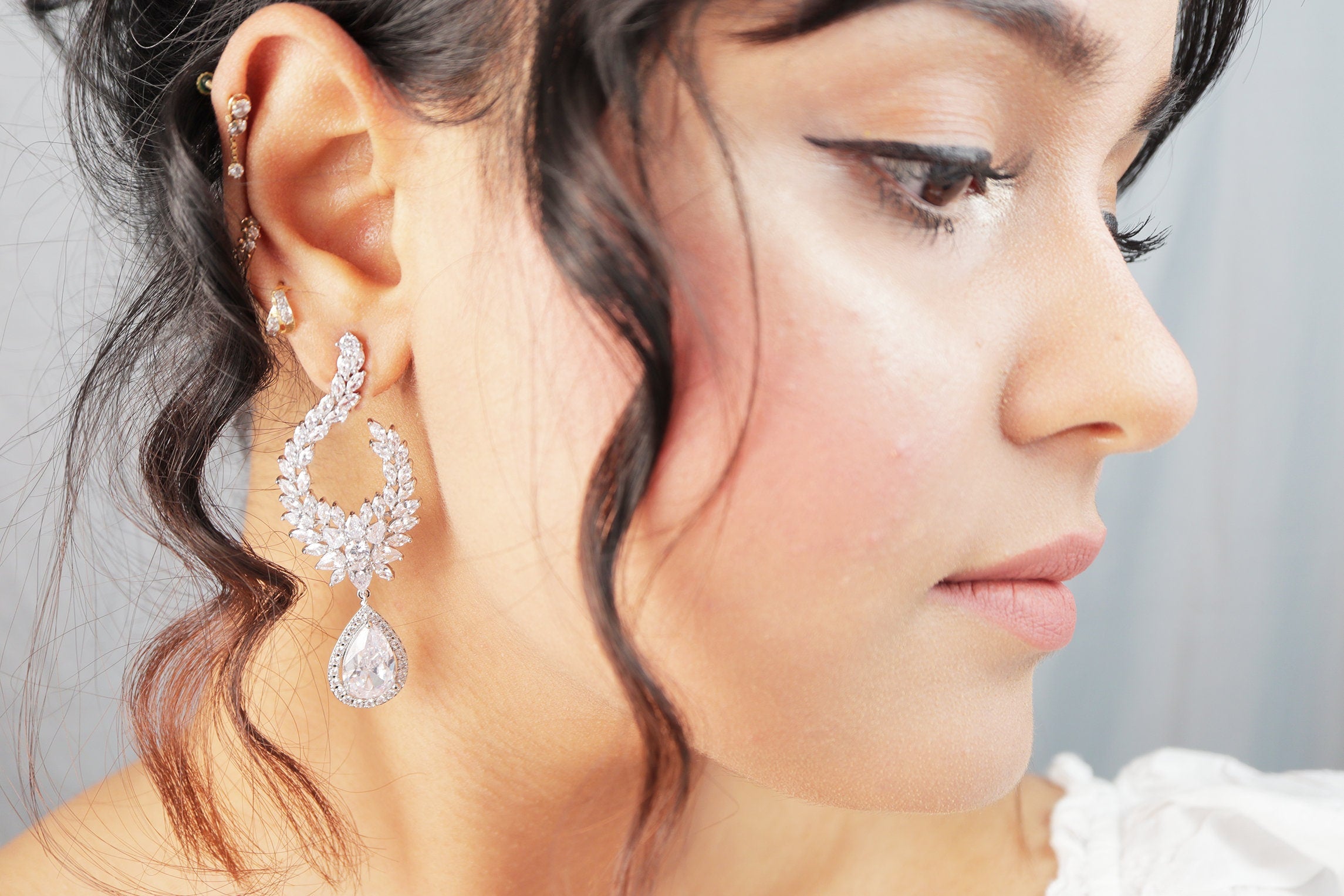 Cubic Zirconia Drop Crystal/Diamond Earrings, Long Bridal Jewelry, Bridal Earrings, Crystal Bridal Earrings, Statement Earrings Cz