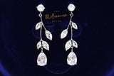 Swarovski Crystal Flower Vine Leaves Earrings, Long Bridal Jewelry, Bridal Earrings And Necklace, Statement Earrings Cz Necklace Set.