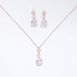 Swarovski Crystal Dainty Rose Gold Leaves Drop Necklace , Bridal Jewelry, Bridal Earrings And Necklace, Statement Earrings Cz, Necklace Set