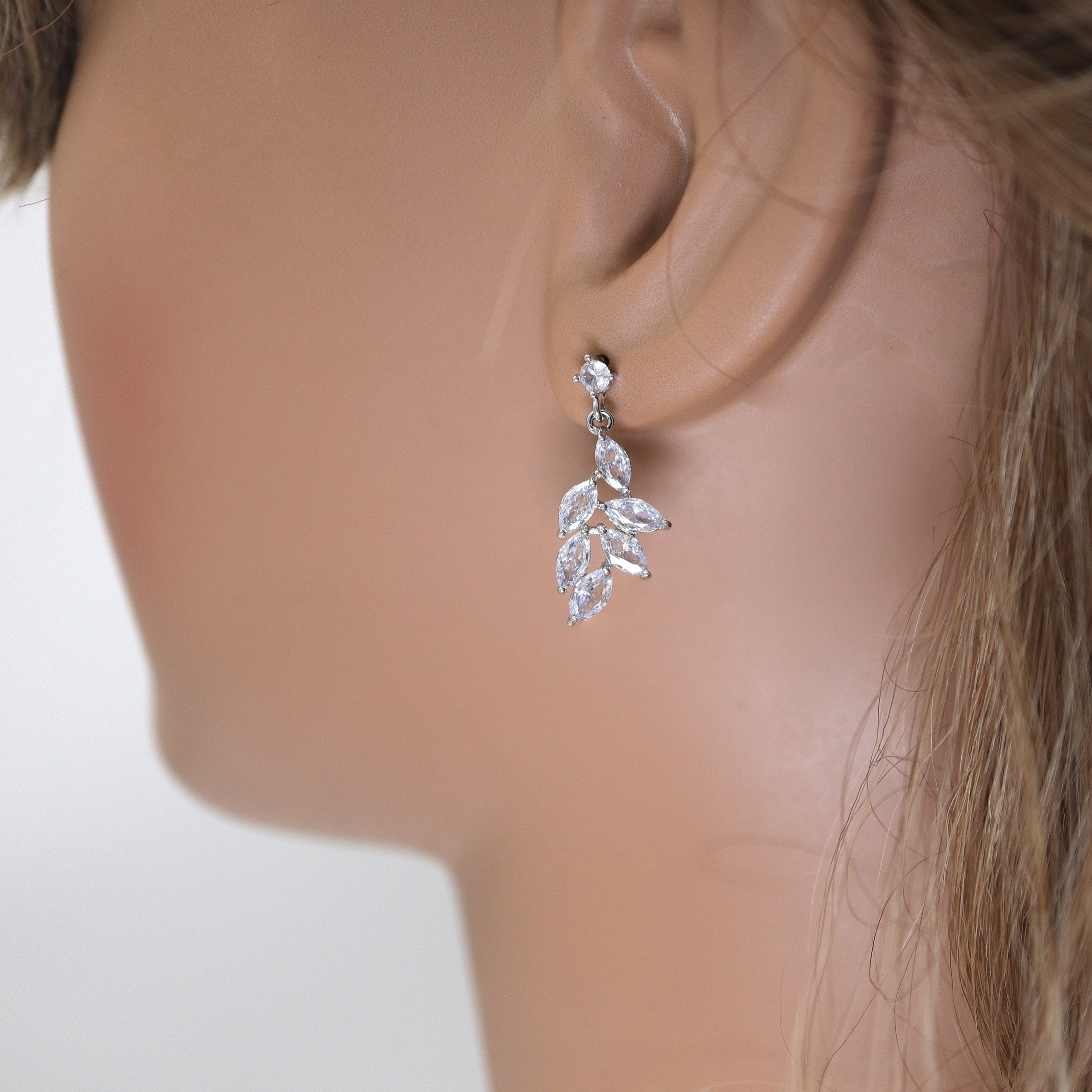 Swarovski Crystal Dainty Vine Leaves Necklace, Long Bridal Jewelry, Bridal Earrings And Necklace, Statement Earrings Cz Necklace Set.