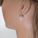 Swarovski Crystal Dainty Vine Leaves Necklace, Long Bridal Jewelry, Bridal Earrings And Necklace, Statement Earrings Cz Necklace Set.