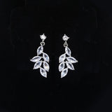 Swarovski Crystal Dainty Vine Leaves Necklace, Long Bridal Jewelry, Bridal Earrings And Necklace, Statement Earrings Cz Necklace Set.