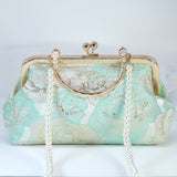 Light Blue Shimmering Gold Rose Floral Wedding Bag, Statement Bag, Evening Clutch, Wedding Clutch, Bridal Clutch, White Cross Body Bag