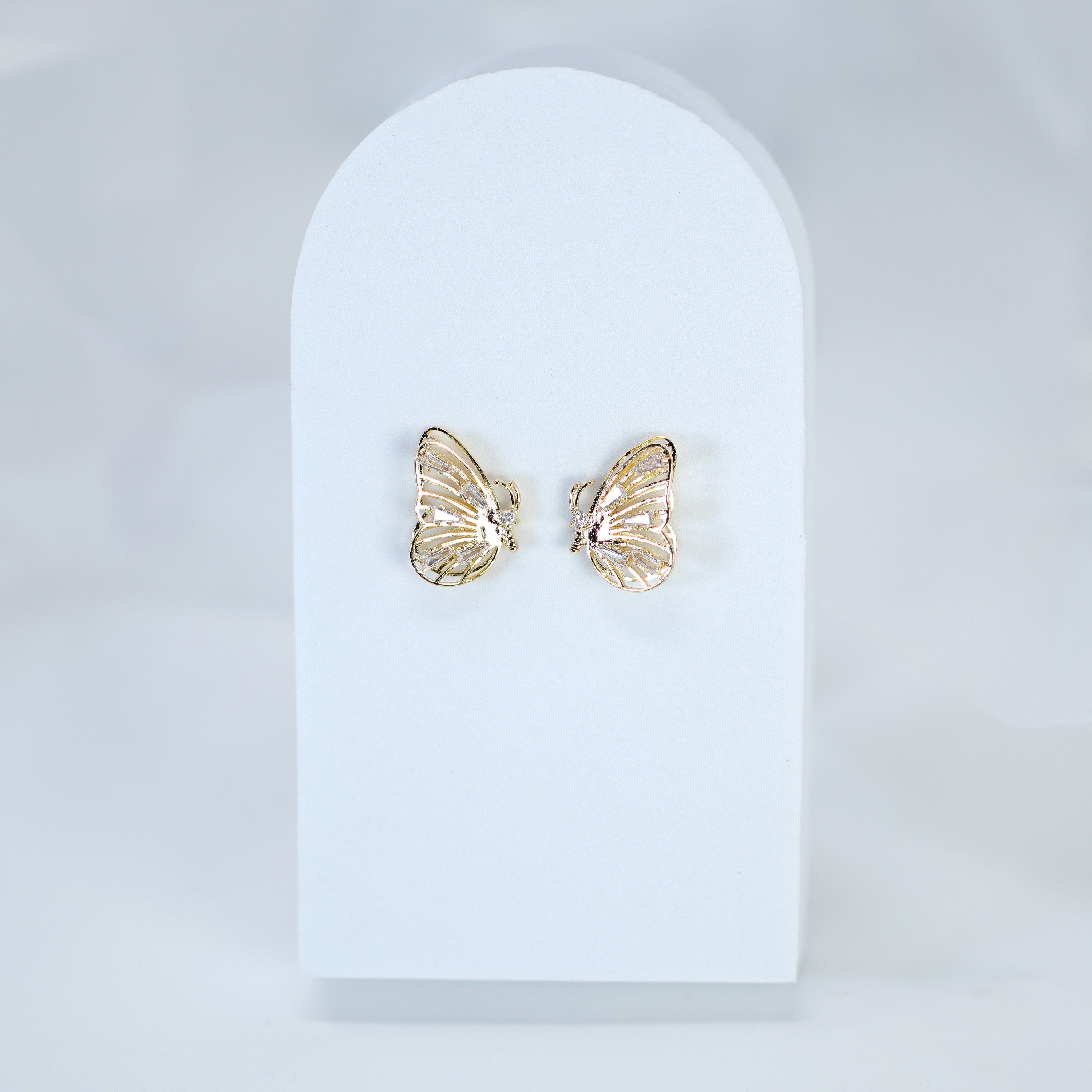 Swarovski Crystal Spots On 3D Gold Butterfly Stud Earrings, Dainty Stud, Statement Earrings.