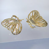 Swarovski Crystal Spots On 3D Gold Butterfly Stud Earrings, Dainty Stud, Statement Earrings.