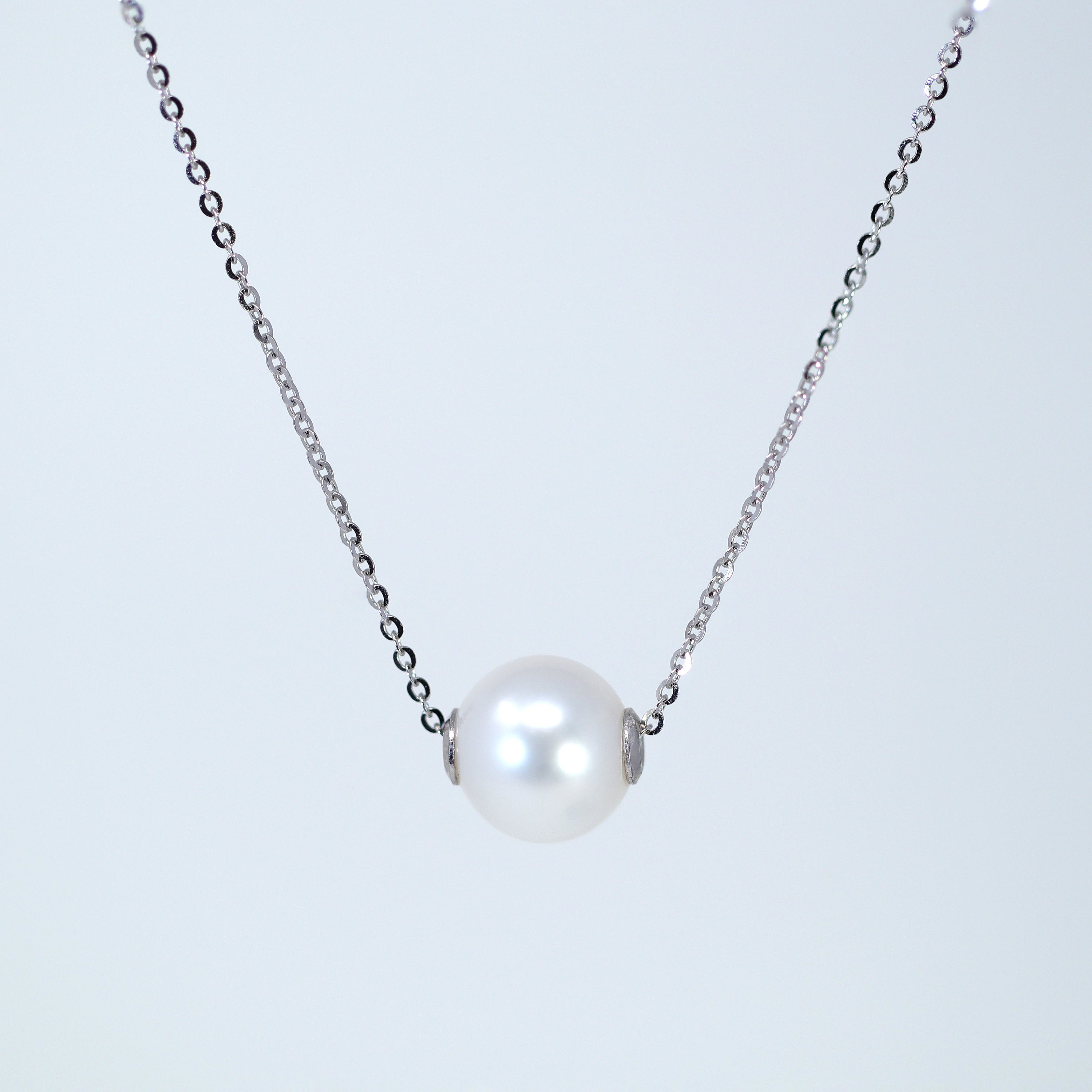 925 Sterling Silver Dainty Natural Cultured Floating Pearl Necklace, Bridal Chocker Necklace, Statement Earrings Cz