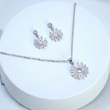 SOLD - Swarovski Crystal Stainless Steel Dainty Flower Necklace Set , Bridal Jewelry, Bridal Earrings, Statement Earrings Cz, Necklace Set