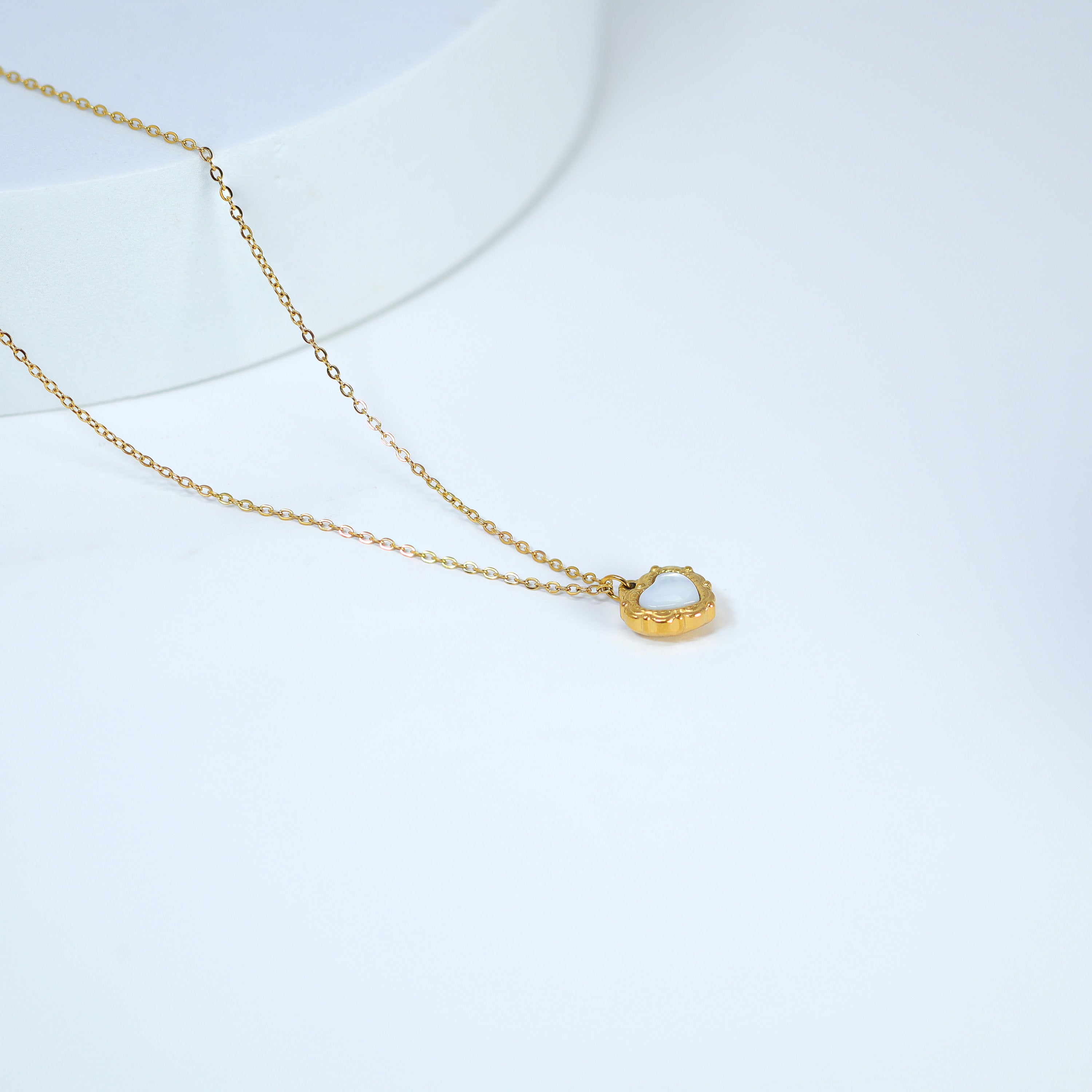 18k Gold Plated Double Sided Dainty Shell in Heart Necklace • Gold Chain Necklace • Minimalist • Gold Serenity Necklace