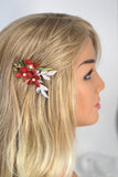 Swarovski Crystals Faux Pearl Red floral Bouquet Hair Comb' Bridal Hair Accessories, Wedding Hair Accessory, Bridal Hair Comb And Pins Set.