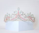 Swarovski Crystal Something Blue And Pink Opal And Floral Leaves Tiara , Bridal Tiara, Wedding Tiara, Crystal Wedding Crown, Tiara Bride