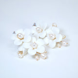 Natural Pearl Ray Of Shine Porcelain Ceramic White Flower Long Bridal Earrings Statement Earrings Cz