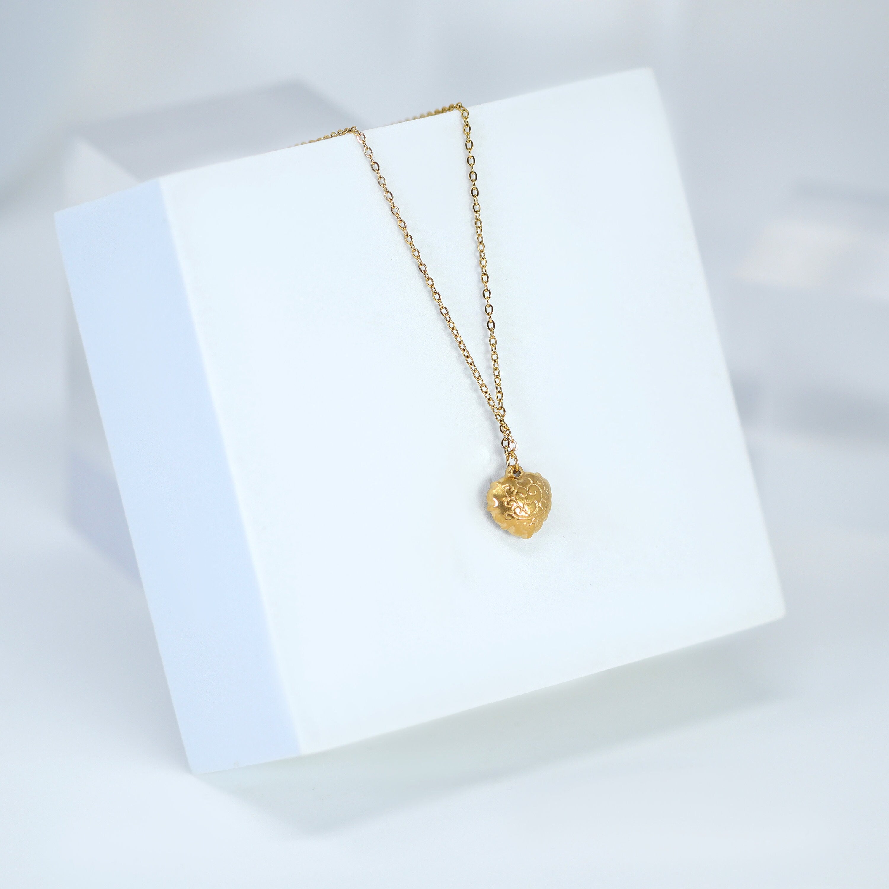 18k Gold Plated Double Sided Dainty Shell in Heart Necklace • Gold Chain Necklace • Minimalist • Gold Serenity Necklace
