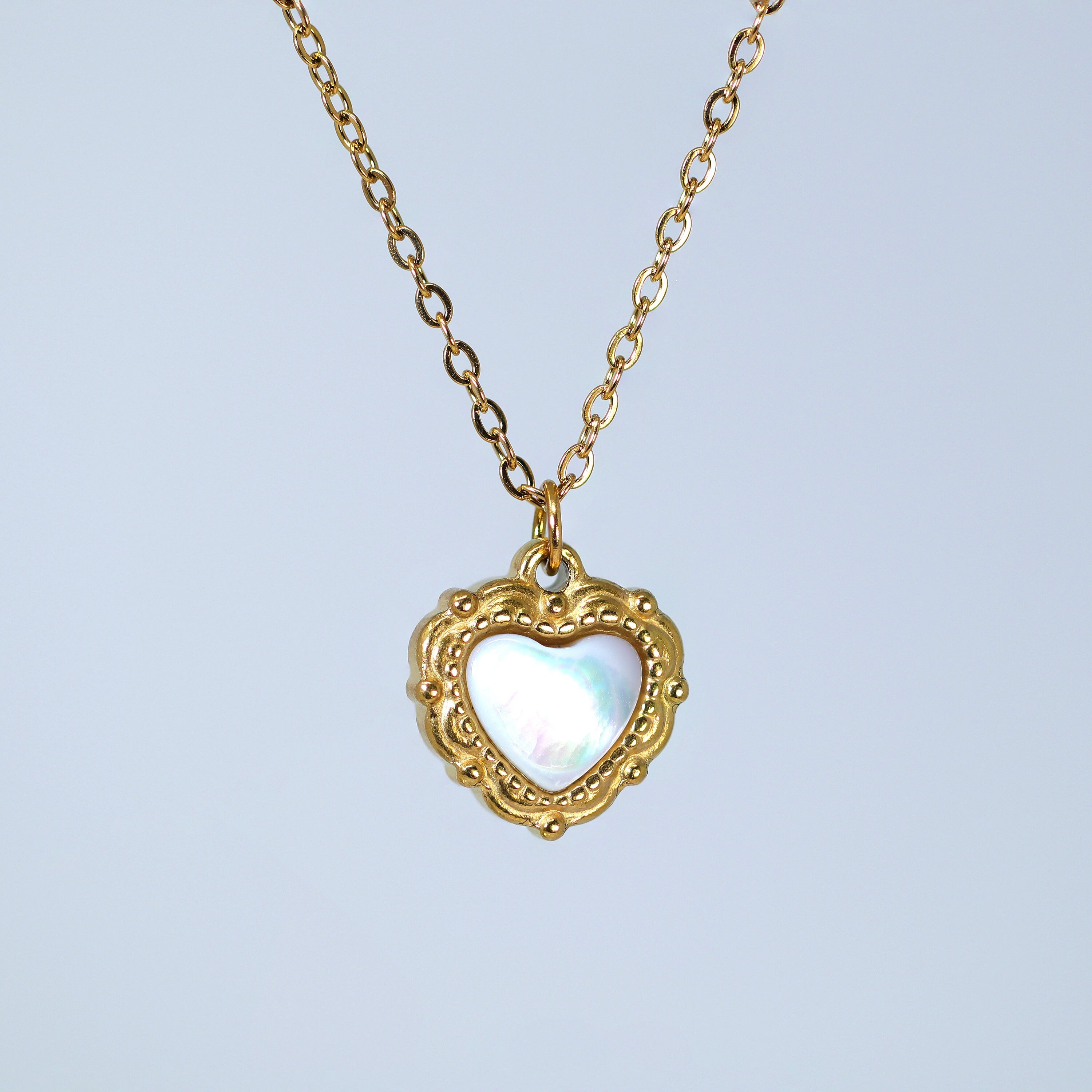 18k Gold Plated Double Sided Dainty Shell in Heart Necklace • Gold Chain Necklace • Minimalist • Gold Serenity Necklace