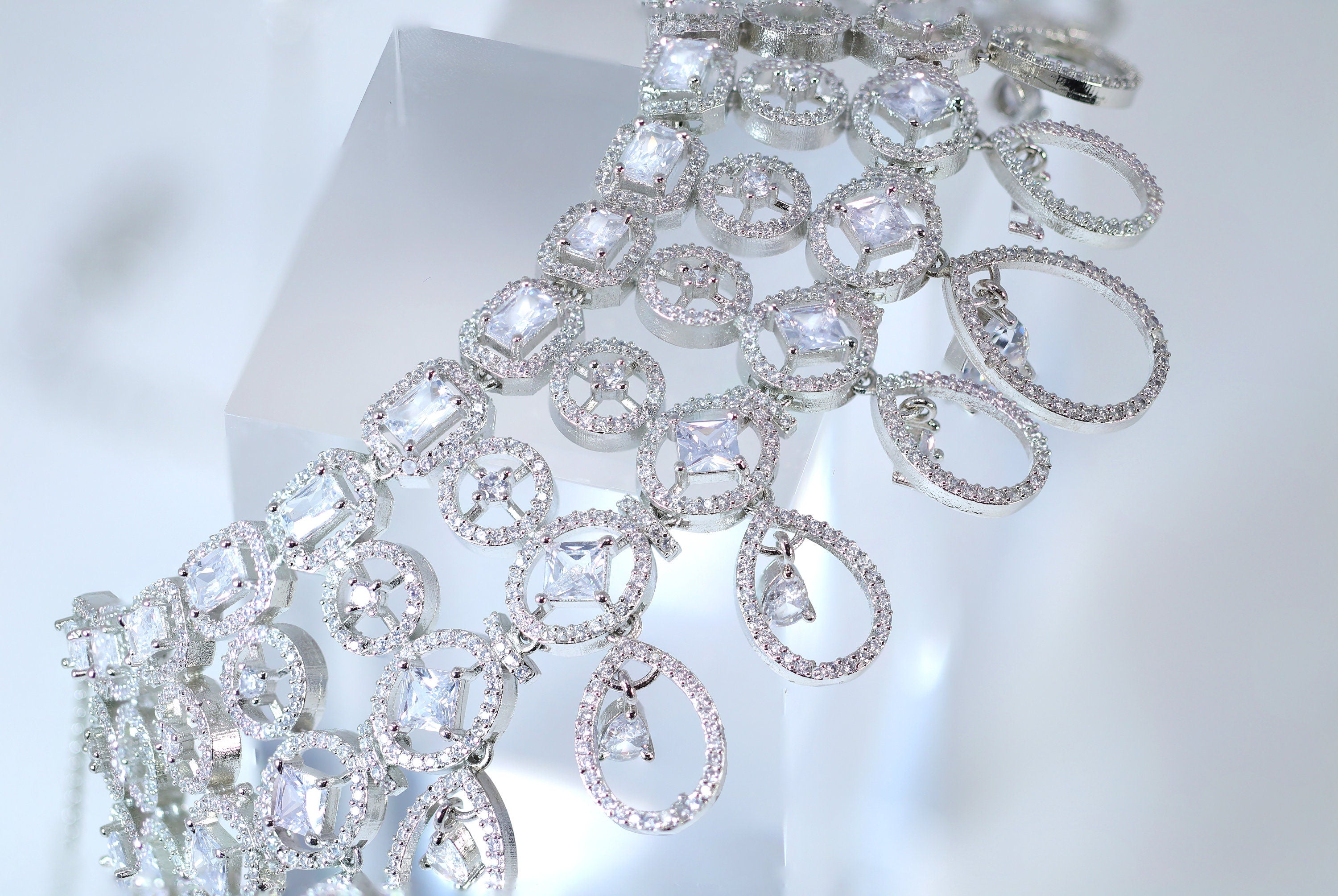 Cz Shape Of Elegance Statement Choker Necklace set, Gift for her, Bride Necklace, Wedding Necklace Set Cz.