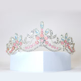 Swarovski Crystal Something Blue And Pink Opal And Floral Leaves Tiara , Bridal Tiara, Wedding Tiara, Crystal Wedding Crown, Tiara Bride