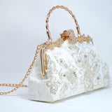 White Silver Embroidered Floral Pearl Wedding Bag, Statement Bag, Evening Clutch, Wedding Clutch, Bridal Clutch, White Cross Body Bag