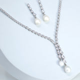 Elegant 2 Pearl Drops V Necklace Set, Dainty Bridal Jewelry Set, Gift For Her, Bridesmaid, Minimalist CZ Jewelry