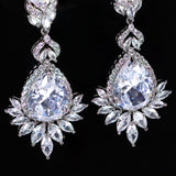 Cascade Droplets On Leaves : Swarovski Crystal Bridal Clip On Drop Earrings with Diamond Details, Bridal Earrings, Statement Earrings Cz