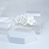 Natural Pearl Ray Of Shine Porcelain Comb, Ceramic White Flower Long Bridal Earrings Statement Earrings Cz
