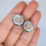 Floral Two Tone Rhinestone Paved Circle stud Earrings, Bridal Jewelry, Bridal Stud Earrings, Crystal Bridal Earrings, Statement Earrings Cz