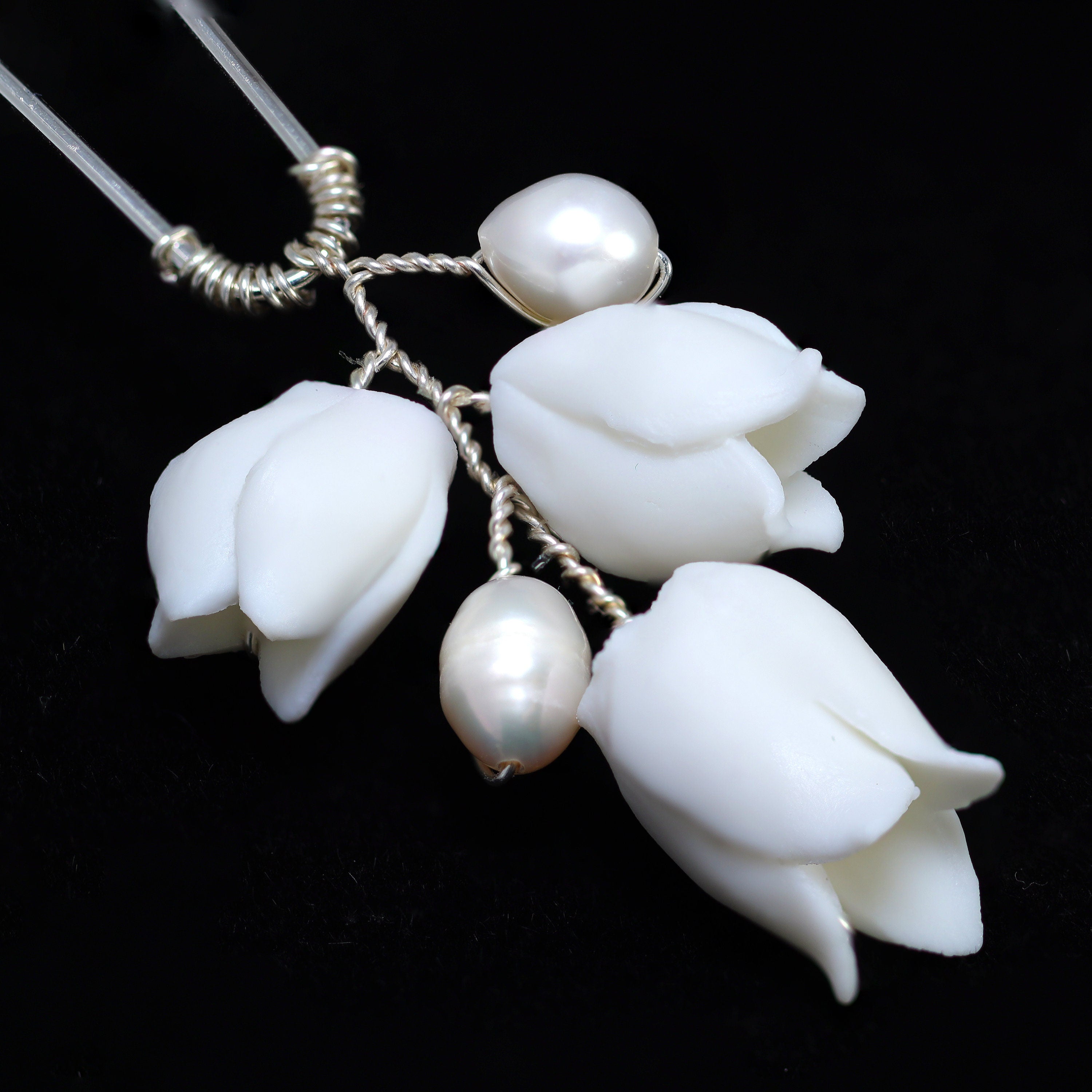 Set Of 3 Freshwater Pearl Dusted White Rose And Lily Blossom Hair comb, Bridal Hair Pins, Bridal Hair Accessories, Wedding Hair Accessory.