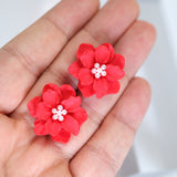 Red Flower Pearl Earrings, Bridal Jewelry, Bridal Stud Earrings, Bridal Earrings, Statement Earrings, Bridesmaid Earring.