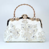 White Silver Embroidered Floral Pearl Wedding Bag, Statement Bag, Evening Clutch, Wedding Clutch, Bridal Clutch, White Cross Body Bag
