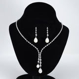 Elegant 2 Pearl Drops V Necklace Set, Dainty Bridal Jewelry Set, Gift For Her, Bridesmaid, Minimalist CZ Jewelry