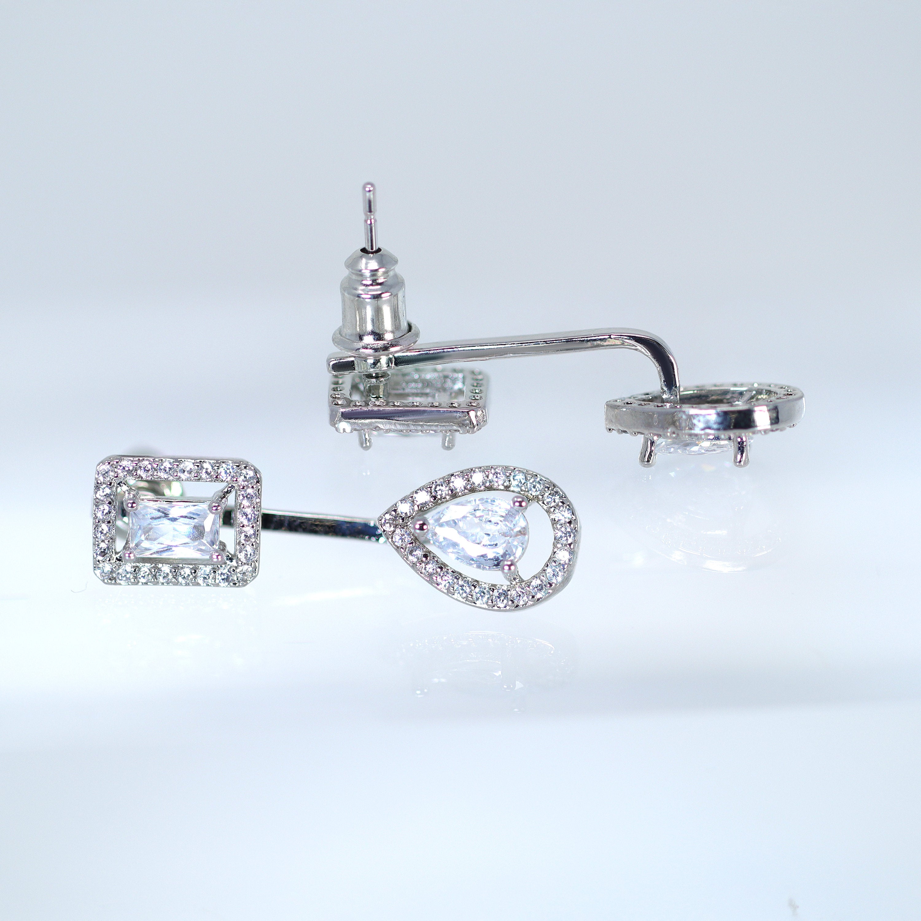 Diamond/ Swarovski Crystal Elegant pear round and princess cut Necklace Set, Long Bridal Jewelry Set, Crystal Bridal Earrings