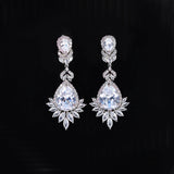 Cascade Droplets On Leaves : Swarovski Crystal Bridal Clip On Drop Earrings with Diamond Details, Bridal Earrings, Statement Earrings Cz