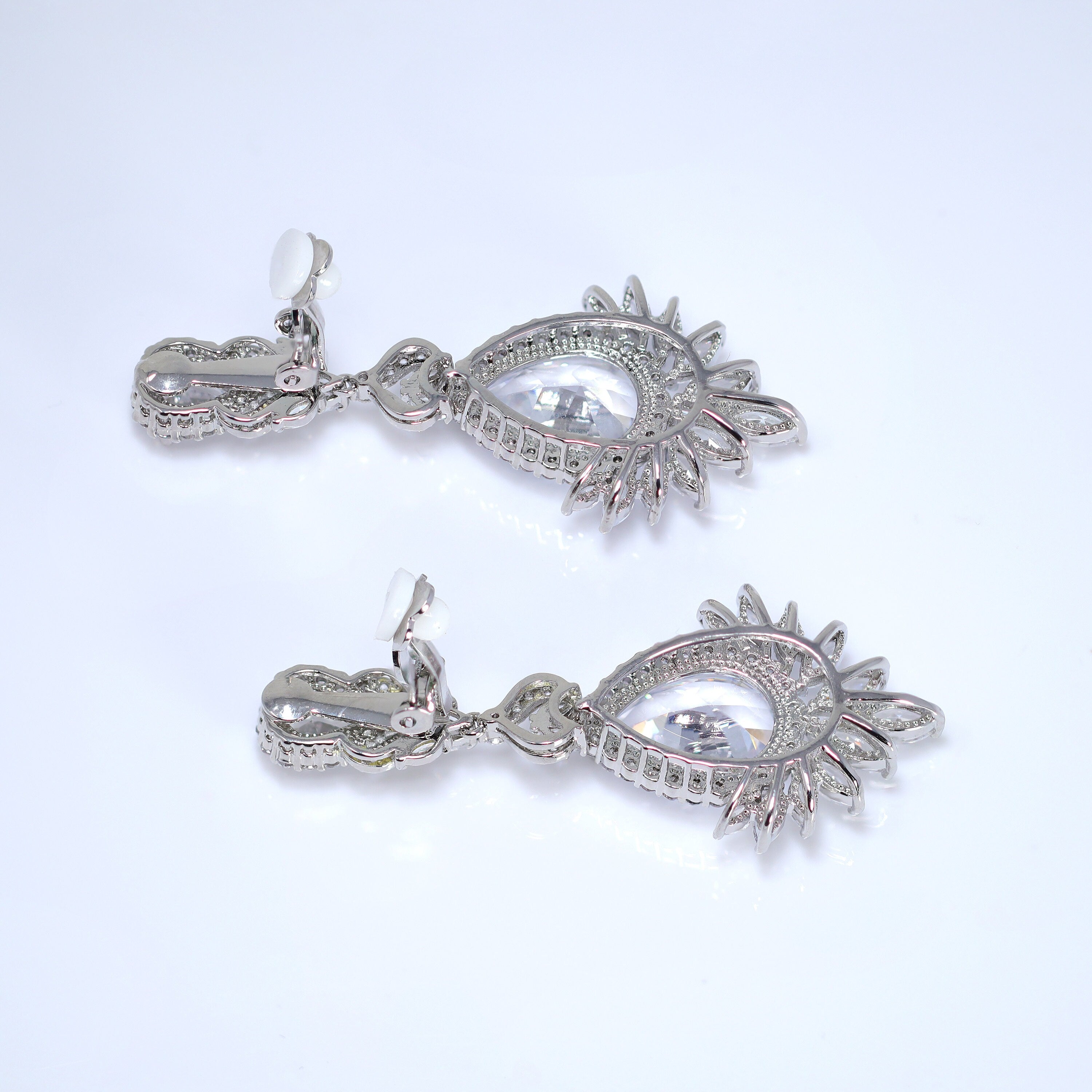 Cascade Droplets On Leaves : Swarovski Crystal Bridal Clip On Drop Earrings with Diamond Details, Bridal Earrings, Statement Earrings Cz