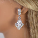 Cascade Droplets On Leaves : Swarovski Crystal Bridal Clip On Drop Earrings with Diamond Details, Bridal Earrings, Statement Earrings Cz