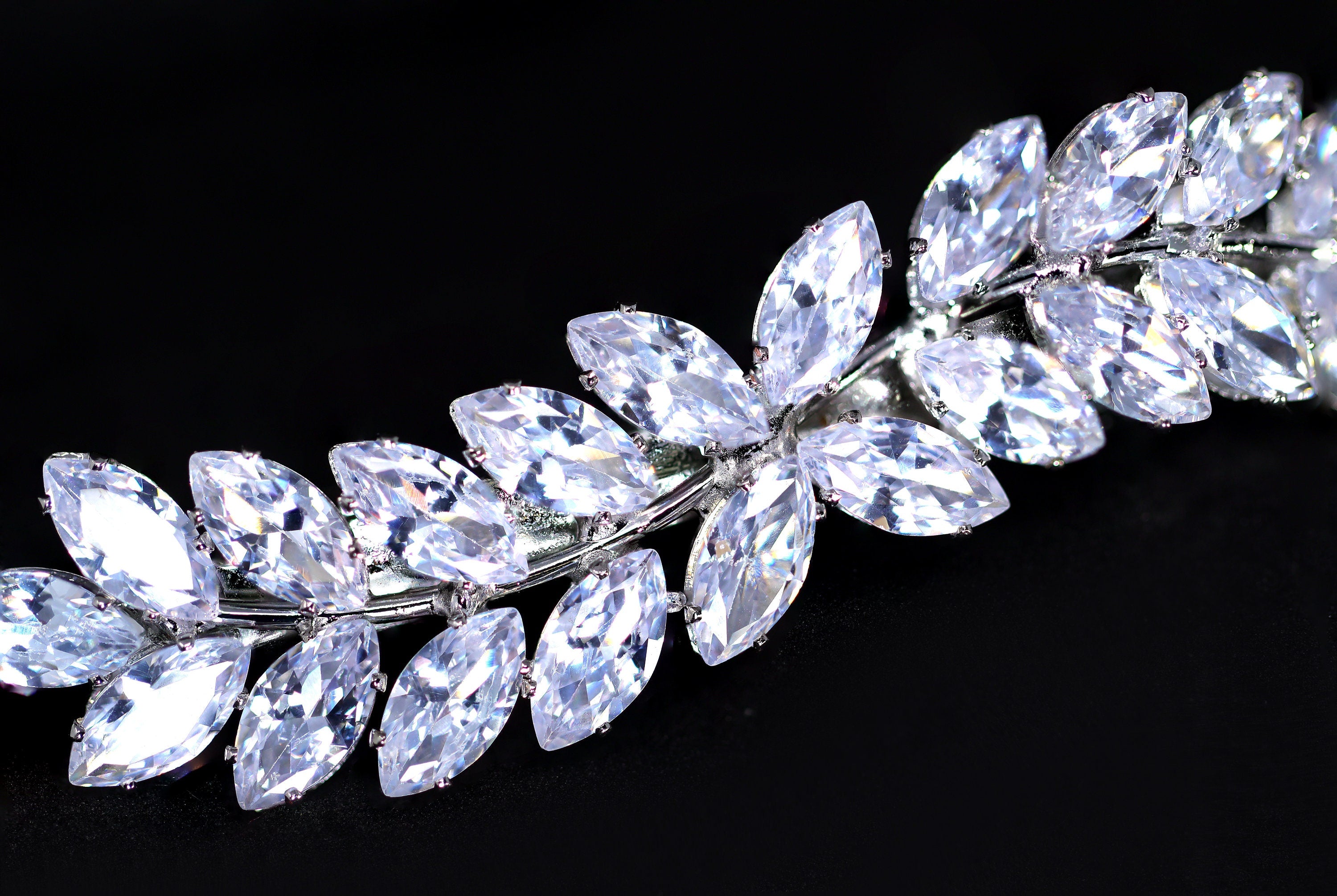 Silver Floral Leaves Vine CZ French Hair Clip, Bridal Hair Accessories, Bridesmaid Gift, Wedding Hair Accessory, Bridal Peach Hair Clip