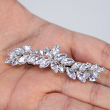 Silver Floral Leaves Wave CZ French Hair Clip, Bridal Hair Accessories, Bridesmaid Gift, Wedding Hair Accessory, Bridal Peach Hair Clip