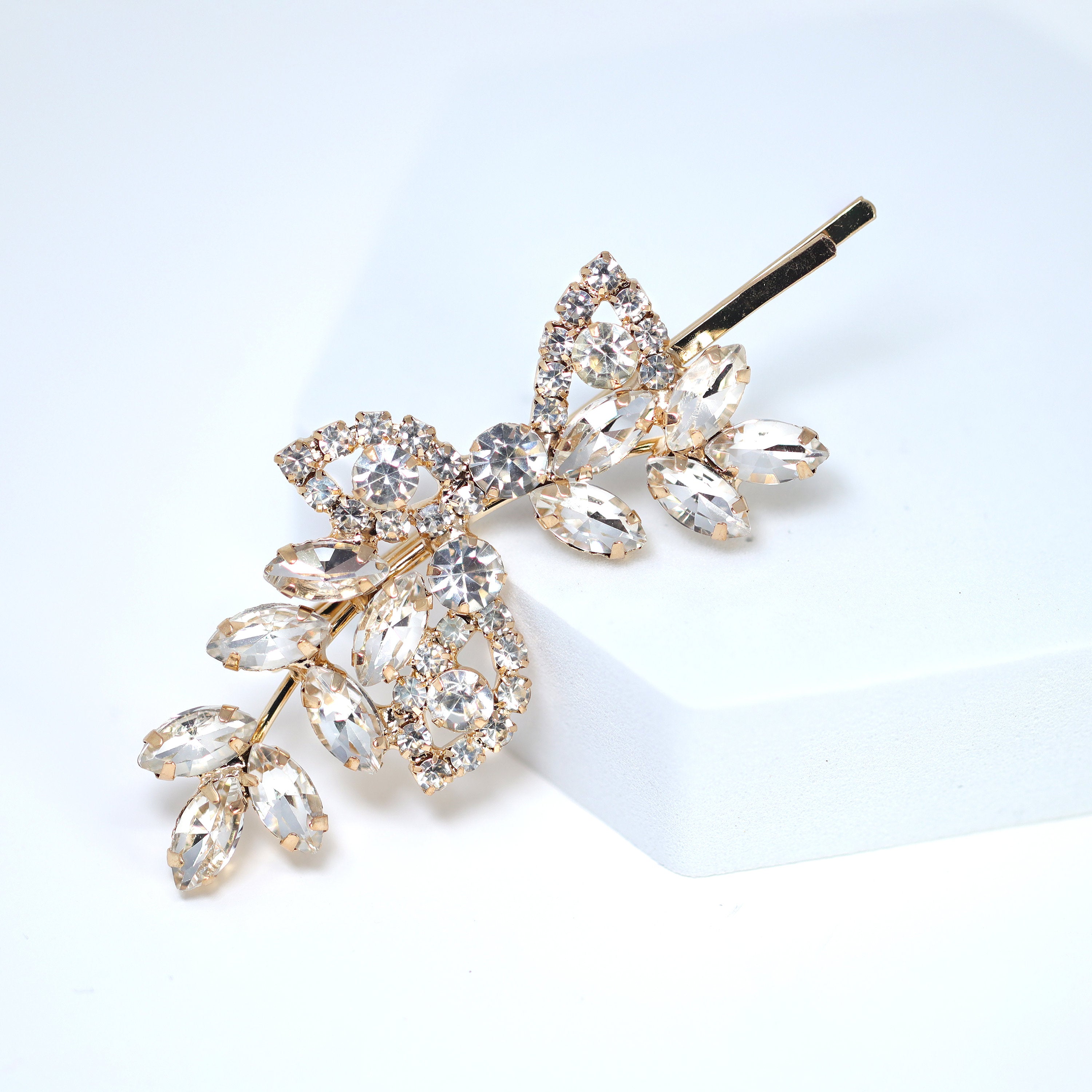 Elegant Leaf Rhinestone Bobby Pin, Bridal Hair Accessories, Bridesmaid Gift, Wedding Hair Accessory, Bridal Peach Hair Clip