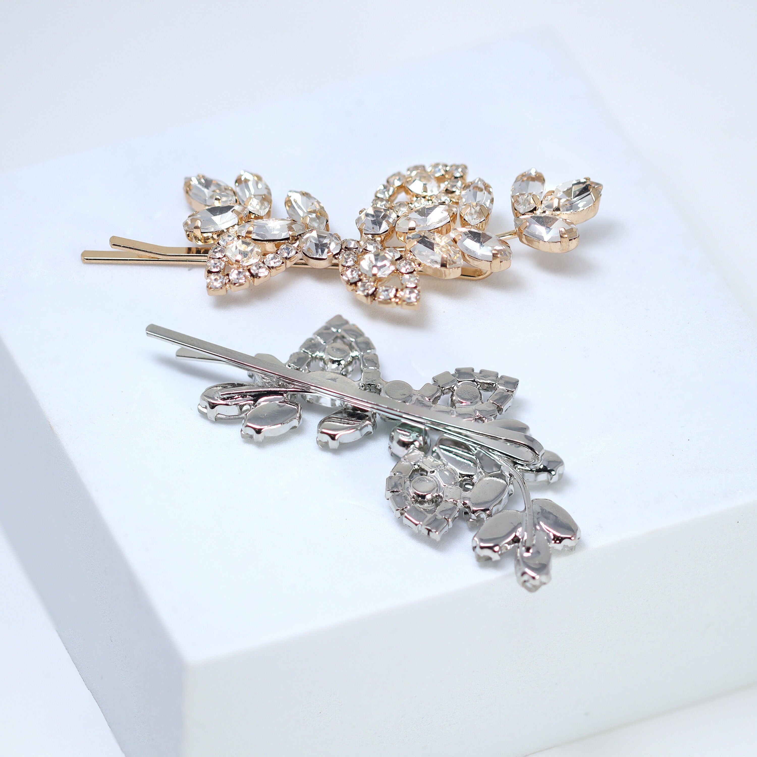 Elegant Leaf Rhinestone Bobby Pin, Bridal Hair Accessories, Bridesmaid Gift, Wedding Hair Accessory, Bridal Peach Hair Clip