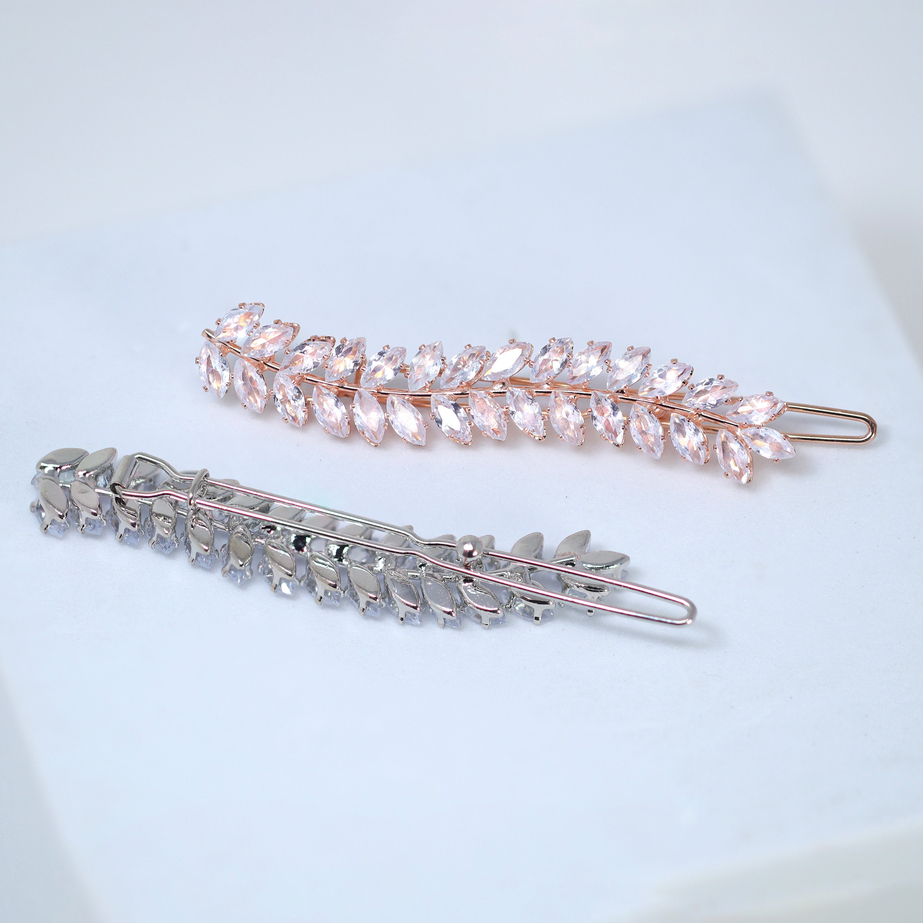 Dainty Fallen Leaves CZ Hair Clip, Bridal Hair Accessories, Bridesmaid Gift, Wedding Hair Accessory, Bridal Peach Hair Clip
