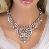 Swarovski Crystal Shimmering Chandelier Diamond/Crystal Necklace Set, Bridal Necklace Set, Faux Pearl Bridal Jewelry, Statement Necklace