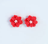 Red Flower Pearl Earrings, Bridal Jewelry, Bridal Stud Earrings, Bridal Earrings, Statement Earrings, Bridesmaid Earring.