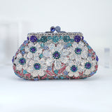 Silver Blue in Blues Floral Leaves Rhinestone Embellished Small Wedding Clutch, Statement Bag, Evening Wedding Clutch, Cross Body Bag