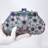 Silver Blue in Blues Floral Leaves Rhinestone Embellished Small Wedding Clutch, Statement Bag, Evening Wedding Clutch, Cross Body Bag