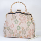 Peach Floral Immersive Gold Embroidered Fabric Floral Bridal Wedding Bag, Statement Bag, Evening Wedding Clutch, Cross Body Bag