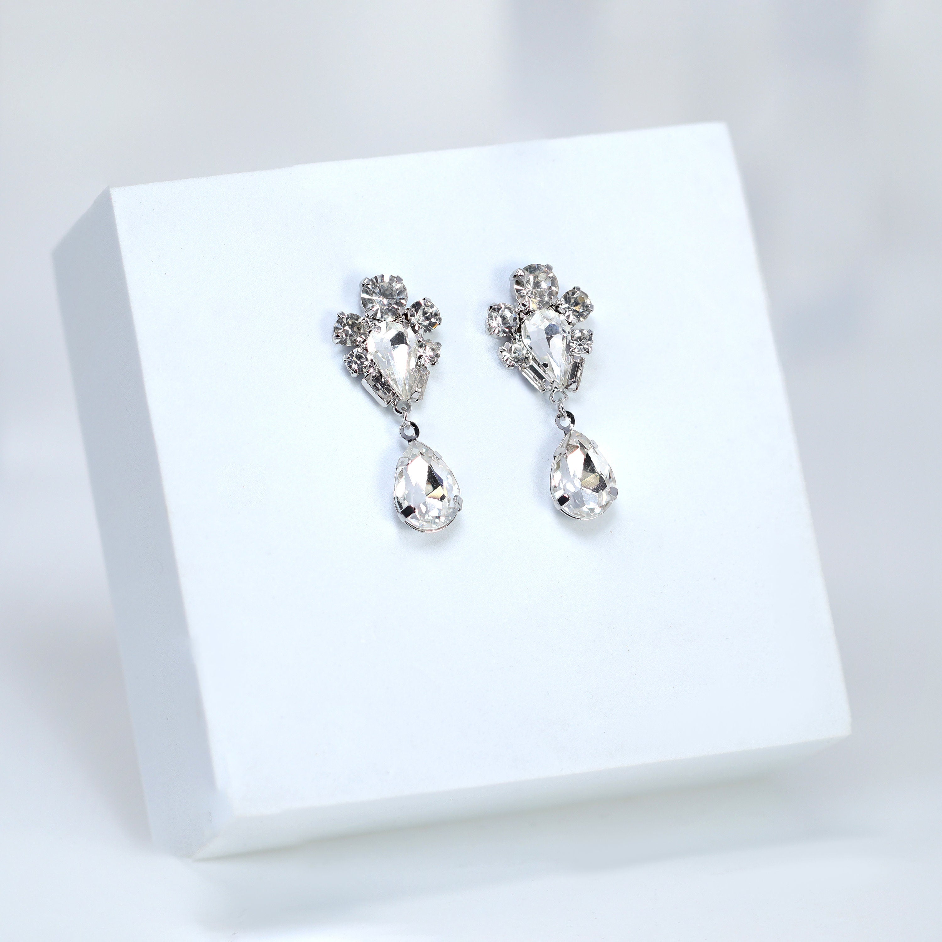 Rhinestone Love Bud Flower Drop Earrings, Bridal Jewelry, Bridal Earrings, Crystal Bridal Earrings, Statement Earrings Cz