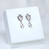 Rhinestone Love Bud Flower Drop Earrings, Bridal Jewelry, Bridal Earrings, Crystal Bridal Earrings, Statement Earrings Cz