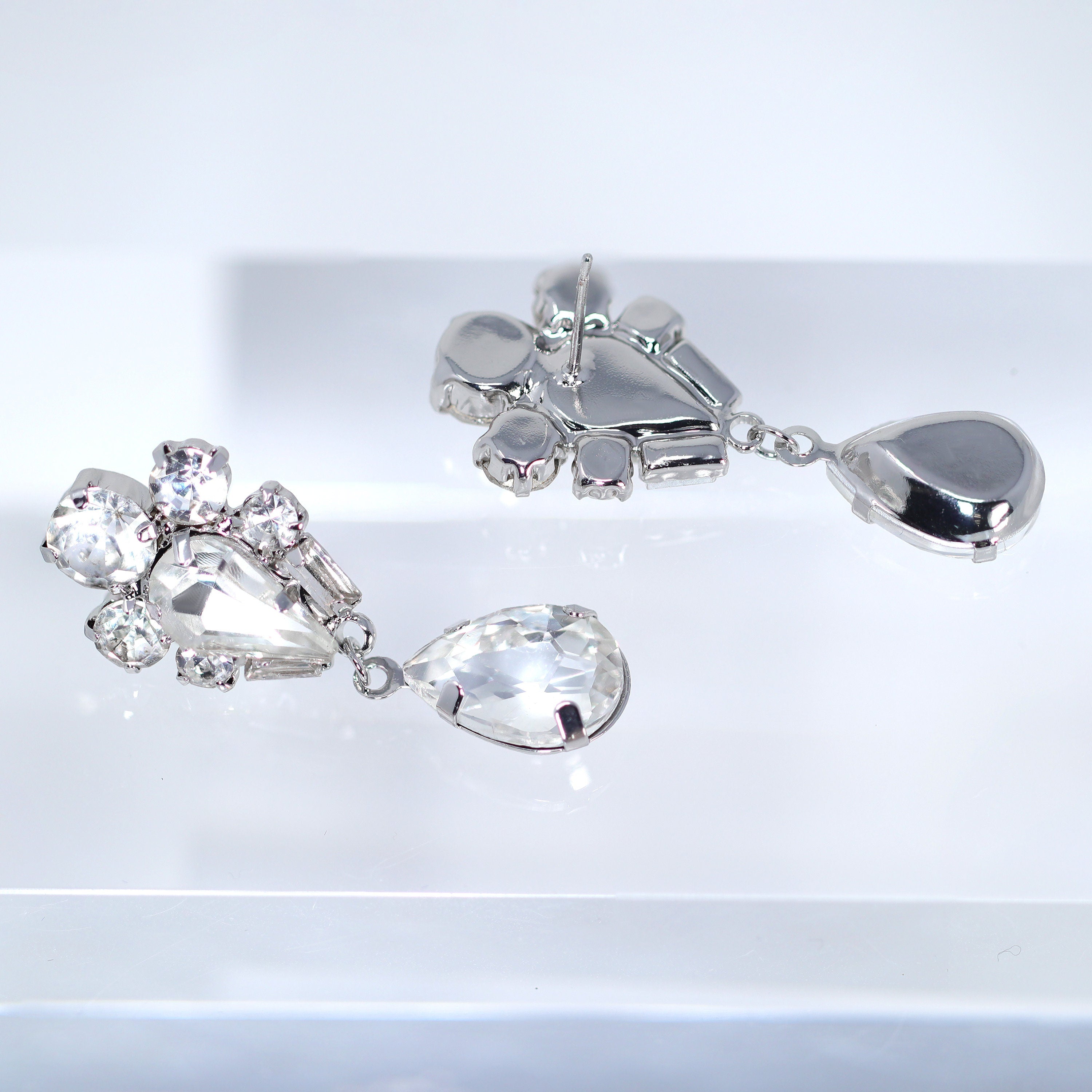 Rhinestone Love Bud Flower Drop Earrings, Bridal Jewelry, Bridal Earrings, Crystal Bridal Earrings, Statement Earrings Cz