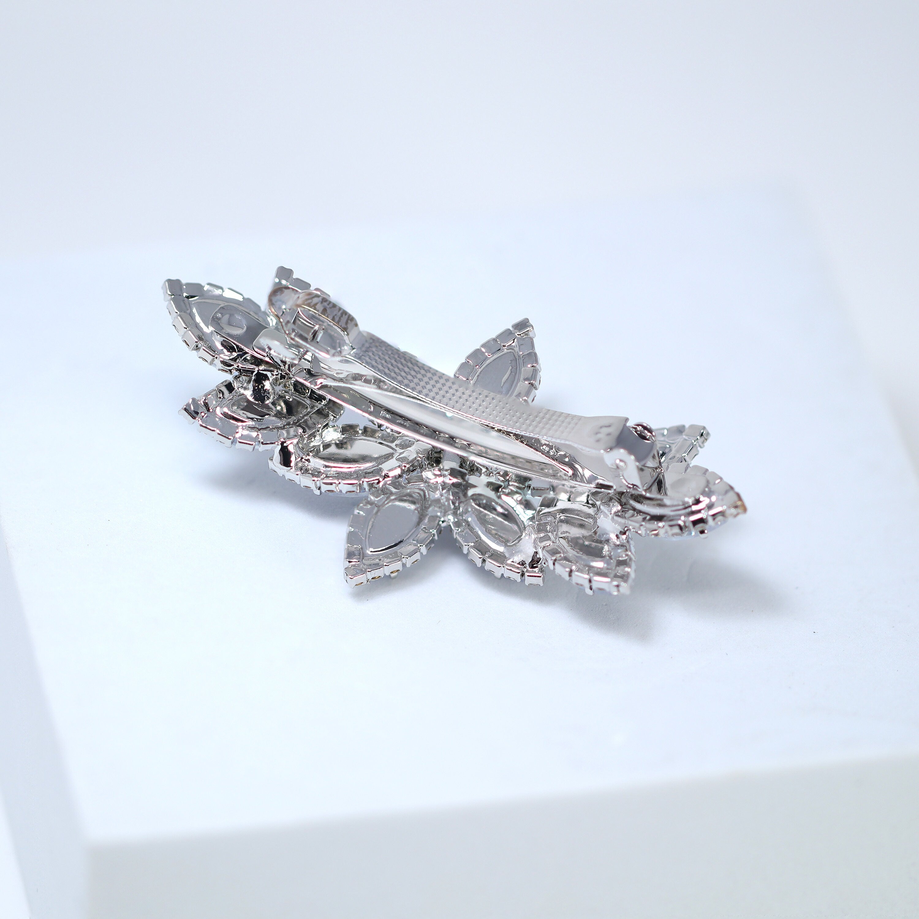 Silver Floral CZ And Rhinestone French Hair Clip, Bridal Hair Accessories, Bridesmaid Gift, Wedding Hair Accessory, Bridal Peach Hair Clip