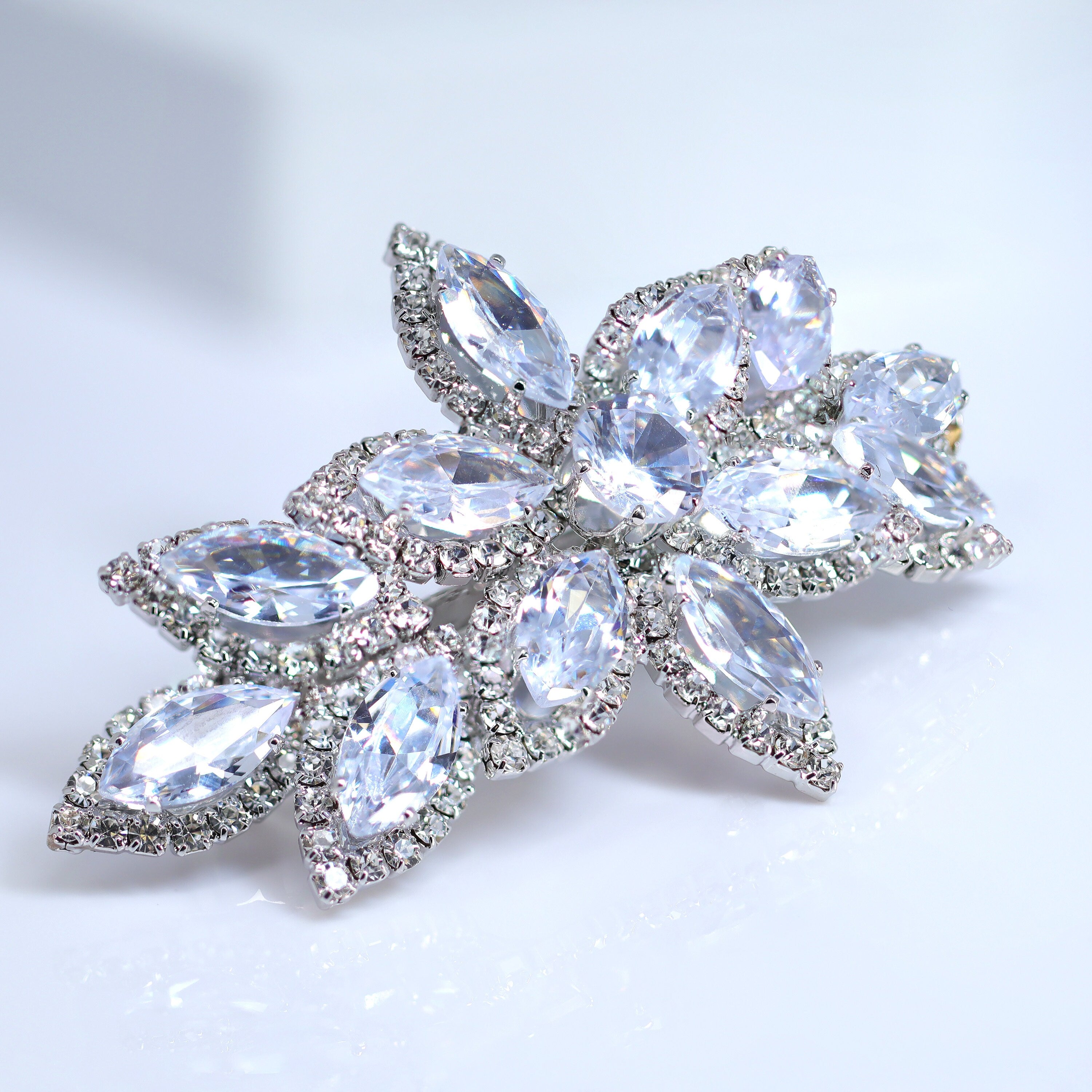 Silver Floral CZ And Rhinestone French Hair Clip, Bridal Hair Accessories, Bridesmaid Gift, Wedding Hair Accessory, Bridal Peach Hair Clip