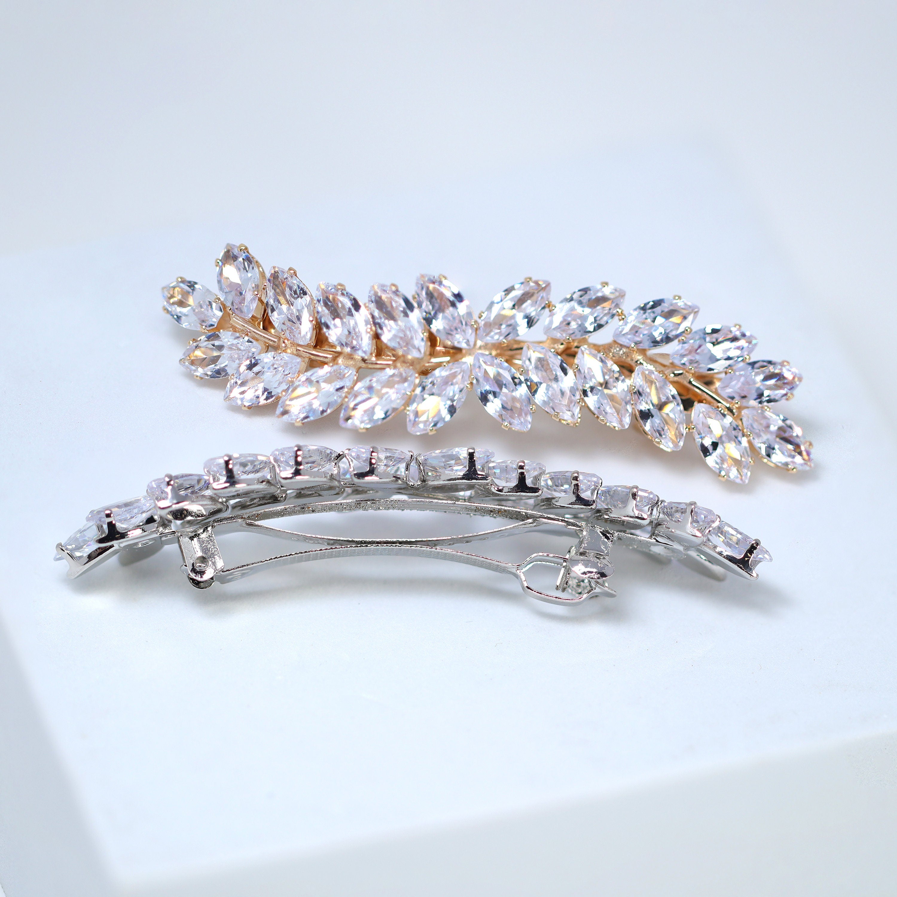 Silver Floral Leaves Vine CZ French Hair Clip, Bridal Hair Accessories, Bridesmaid Gift, Wedding Hair Accessory, Bridal Peach Hair Clip